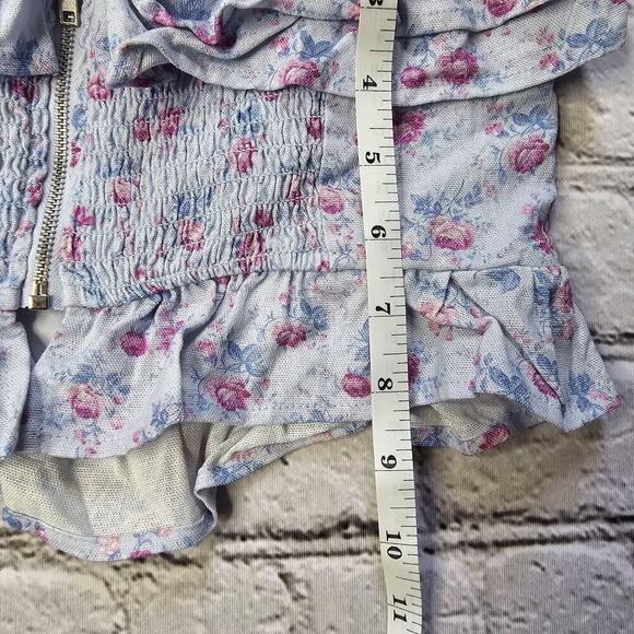 Altar'd State Cassis Light Blue Floral Print Frilly Ruffle Bandeau Crop Top NWT - Picture 10 of 11